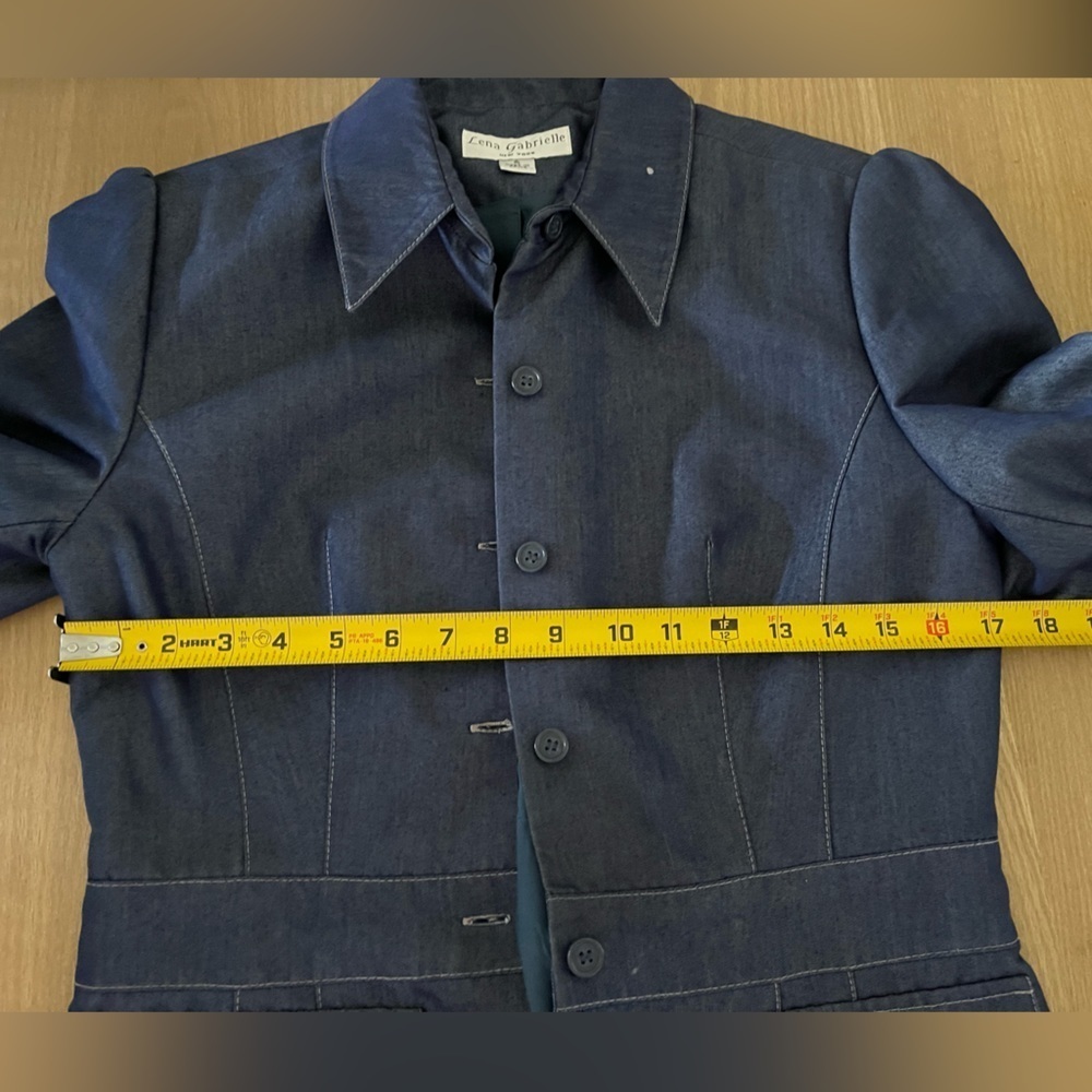 Lena Gabrielle|Blue Denim Boyfriend Blazer, Structured look•••Business Casual - Picture 12 of 14